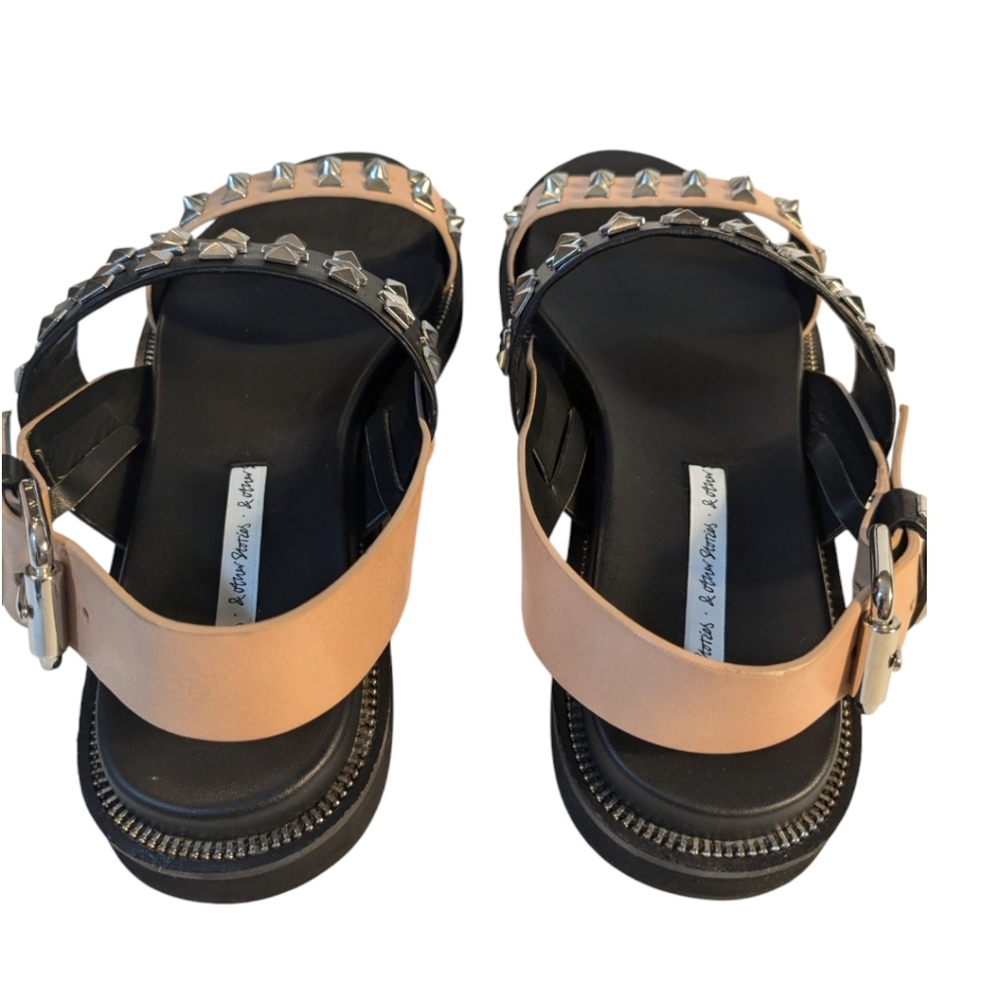 & Other Stories Black Tan Studded Sandals -Size 38 - US 7 Like New - Picture 6 of 7